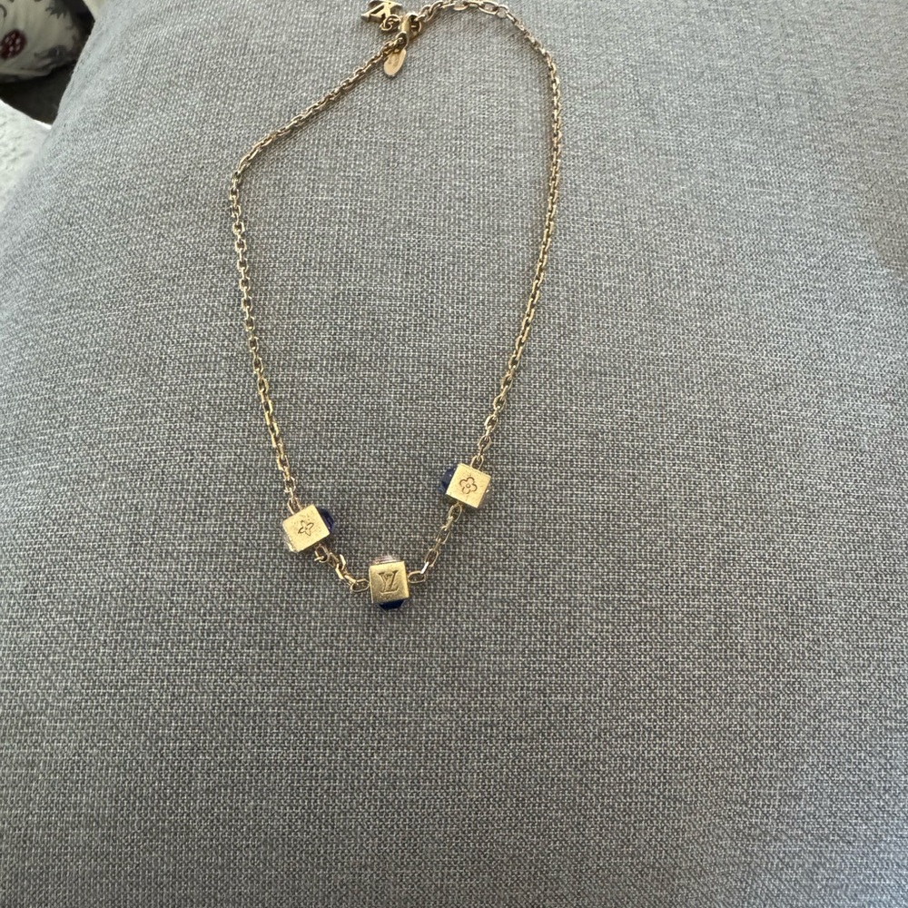 Louis Vuitton Gold and Blue Cube Necklace